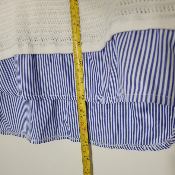 San Francisco White Crocheted Blue Striped Blouse 3/4 Sleeve Cotton Blend Sz XS - Picture 7 of 9